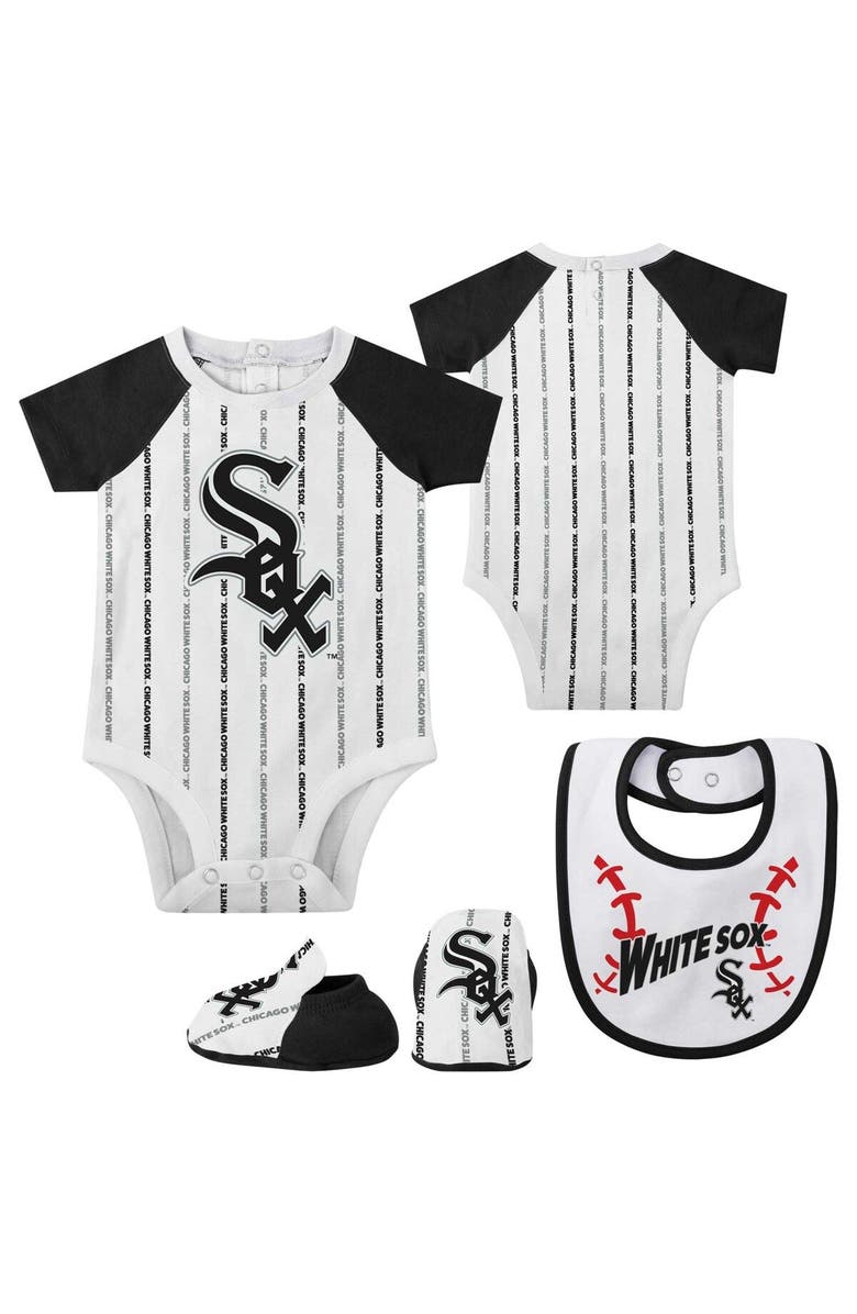 Outerstuff Newborn & Infant White Chicago White Sox Three-Piece Play Ball Raglan Bodysuit Booties & Bib Set, Main, color, 