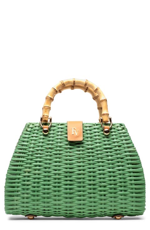 Rooster Woven Wicker Top Handle Bag