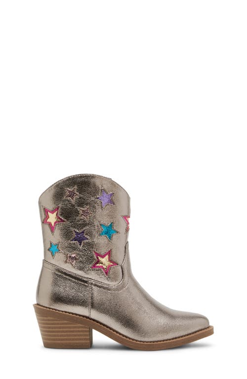 Steve Madden Kids' Mirey Metallic Star Cowboy Boot In Pewter Metallic