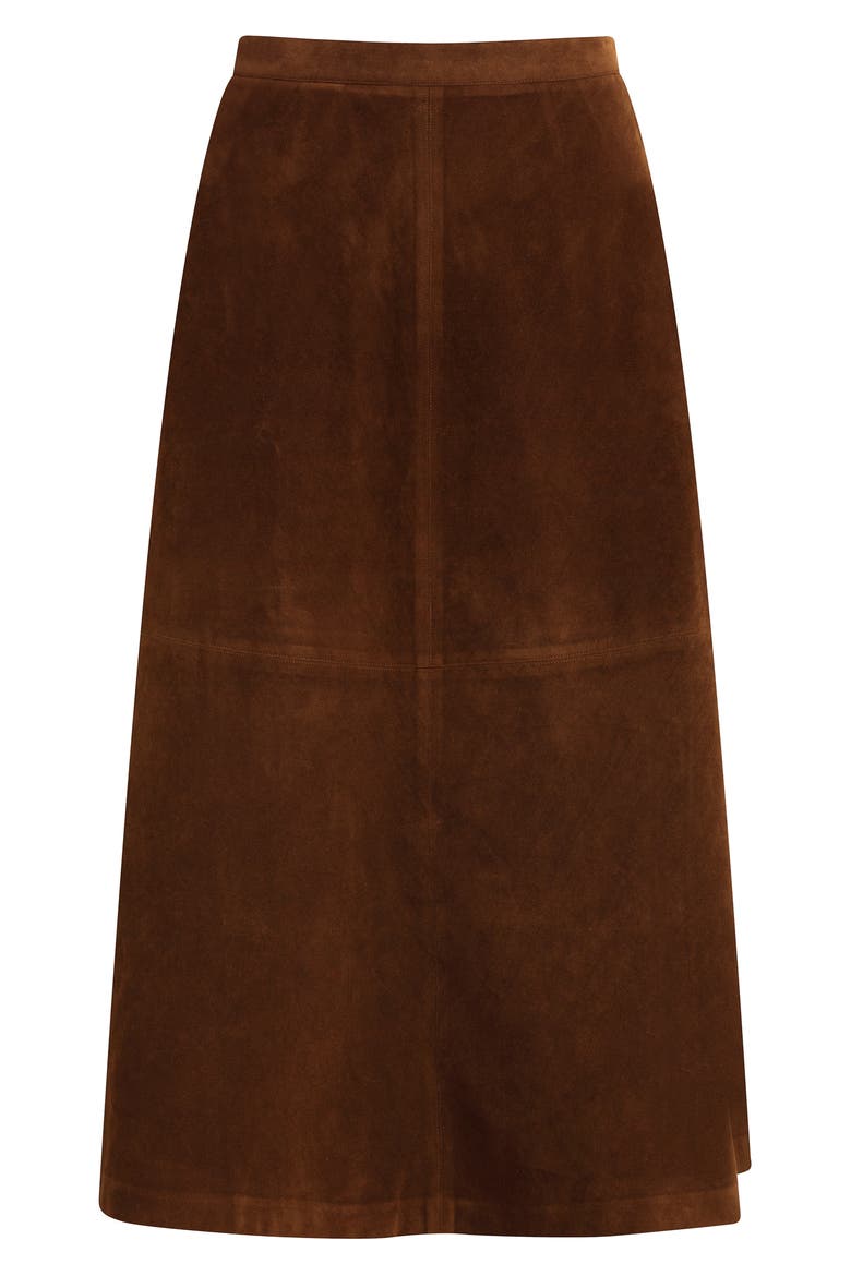 Tavi Faux Suede Midi Skirt, Alternate, color, CHESTNUT