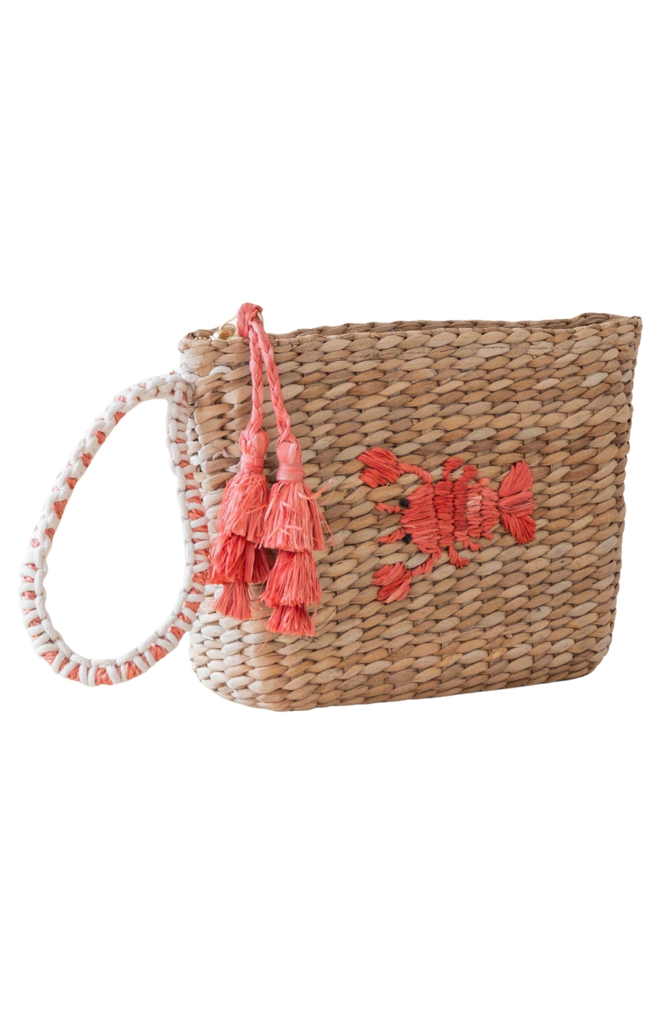 LIKHA Lobster Embroidered Straw Pouch, Alternate, color, 