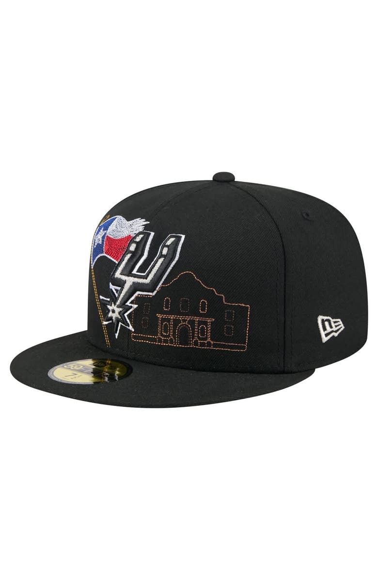 New Era Men's New Era Black San Antonio Spurs State Stitch 59FIFTY Fitted Hat, Main, color, 