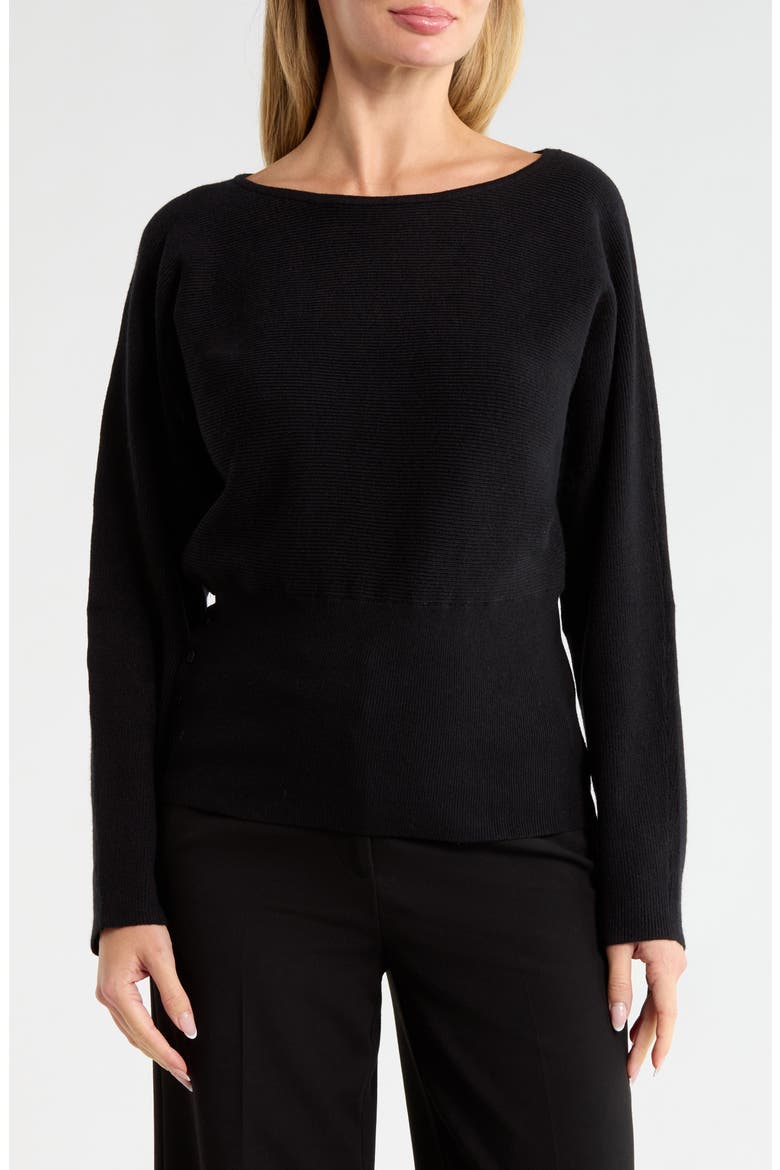 Button Detail Ribbed Sweater, Main, color, BLACK