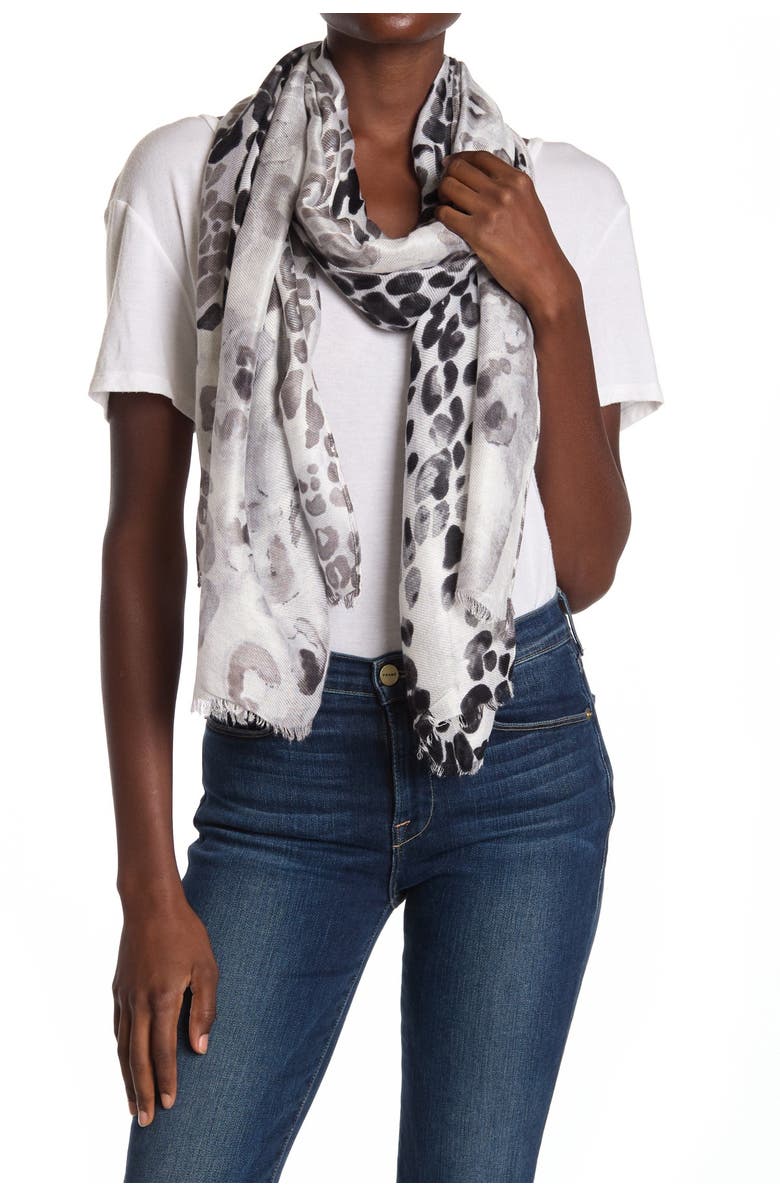 NORDSTROM RACK Frayed Leopard Print Scarf, Main, color,