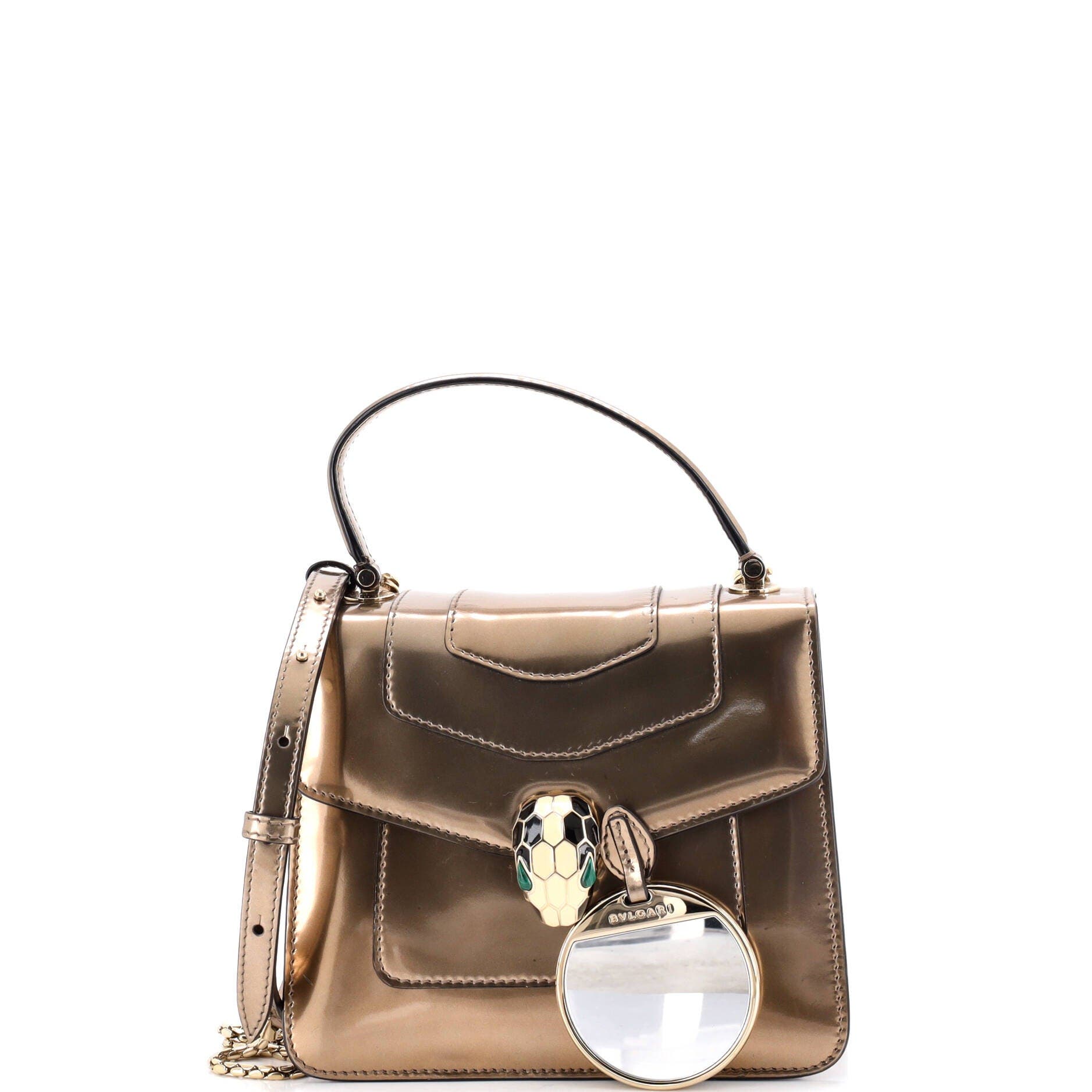 Serpenti Forever Top Handle Bag Patent Small, Alternate, color, Metallic Silver