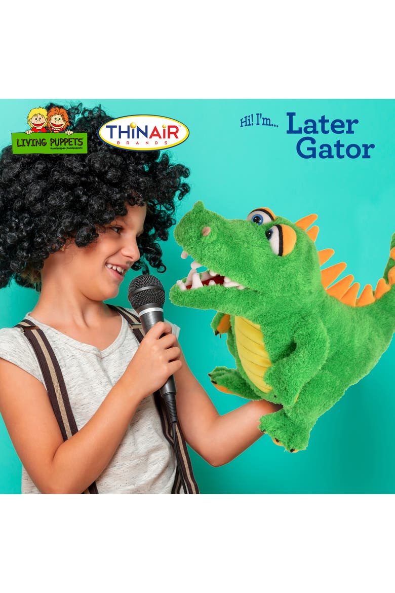 Later Gator The Green Alligator 17 Inch Plush Hand Puppet, Alternate, color, Green
