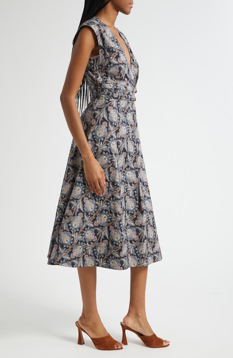 Veronica Beard Nilsen Paisley Floral Stretch Cotton Midi Dress, Alternate, color, Black Multi