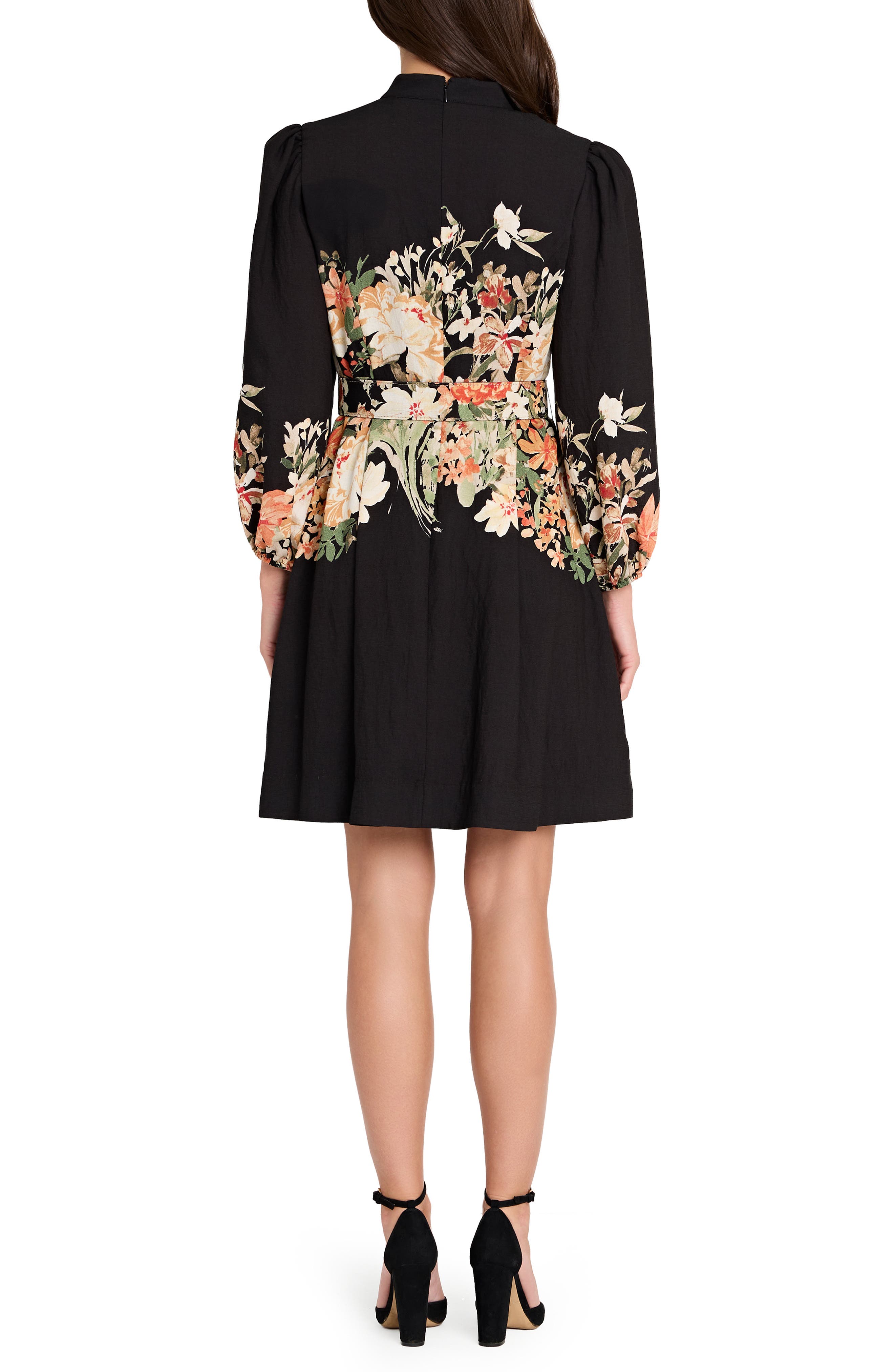 Border Belted Puff Shoulder Dress - image 2
