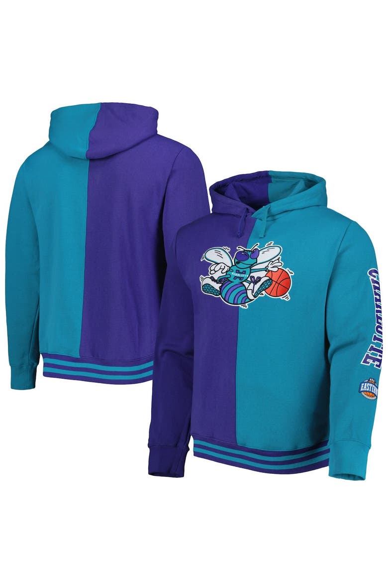 Men's Mitchell & Ness Purple/Teal New Orleans Hornets Big & Tall Hardwood Classics Split Pullover Hoodie, Main, color, Purple