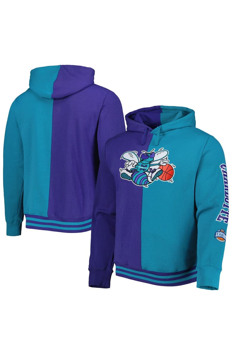 Mitchell & Ness Men's Mitchell & Ness Purple/Teal New Orleans Hornets Big & Tall Hardwood Classics Split Pullover Hoodie, Main, color, Purple