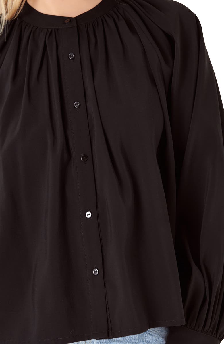 English Factory Shirred Long Sleeve Button-Up Shirt, Alternate, color, Black
