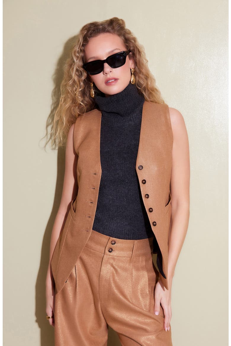 Sutton Metallic Vest, Alternate, color, CAMEL