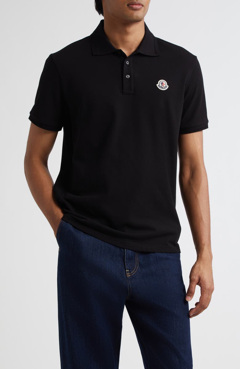 Moncler Logo Patch Cotton Piqué Polo, Main, color, Black