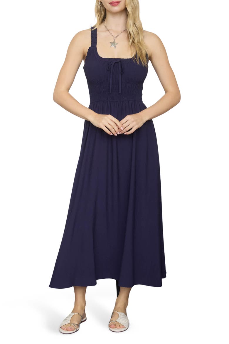 Shirred Midi Dress, Main, color, NAVY