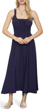 Blu Pepper Shirred Midi Dress
