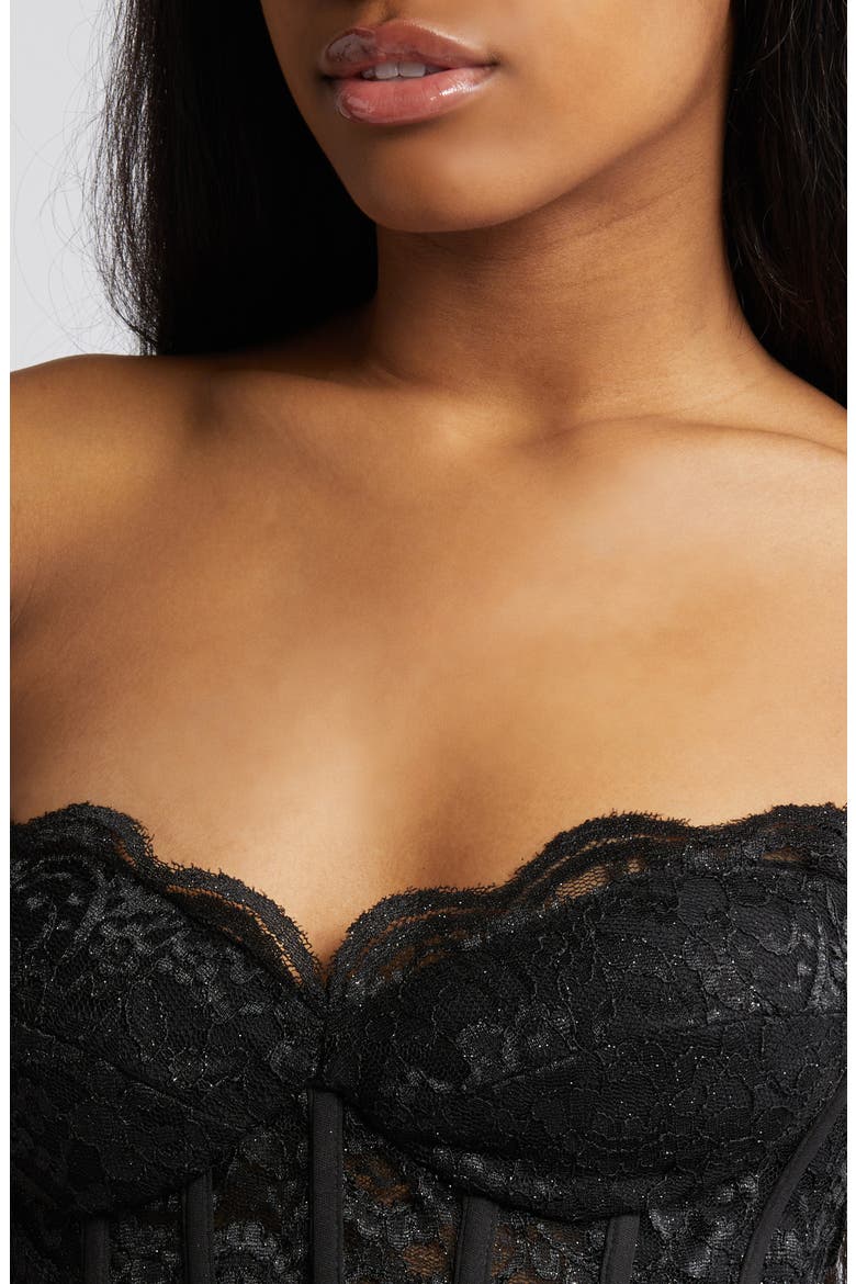 Glitter Lace Strapless Mermaid Gown, Alternate, color, BLACK
