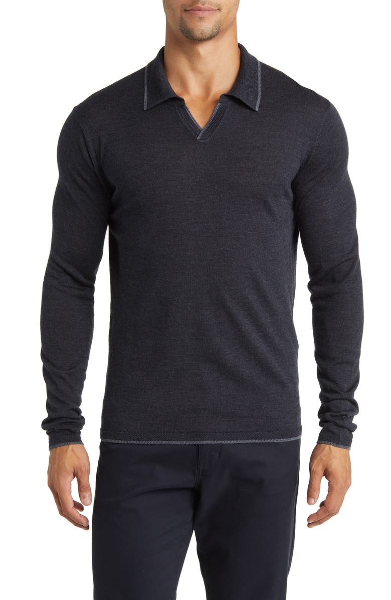 Robert Barakett Hollow Wood Johnny Collar Wool Polo Sweater, Main, color,
