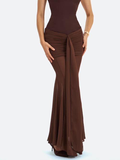 Miss Circle Giovana Sweetheart Draped Mesh Mermaid Maxi Dress In Brown