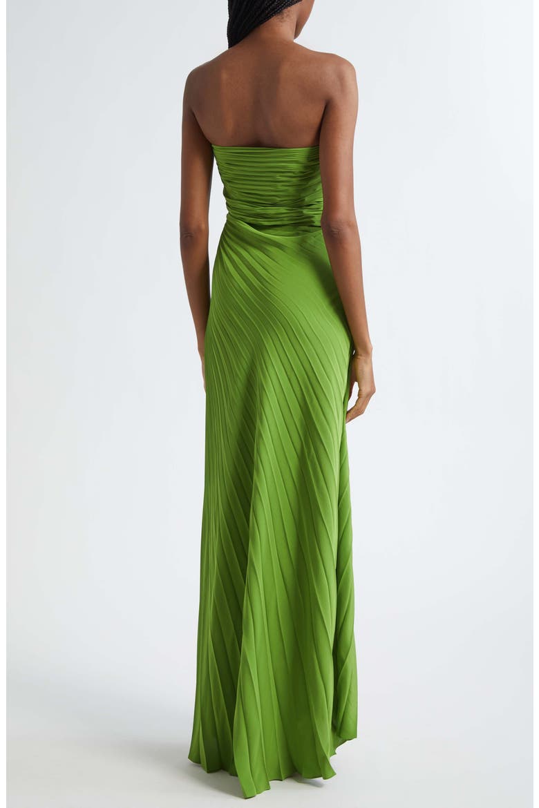 Bianca Pleated Strapless Gown, Alternate, color, LILY GREEN