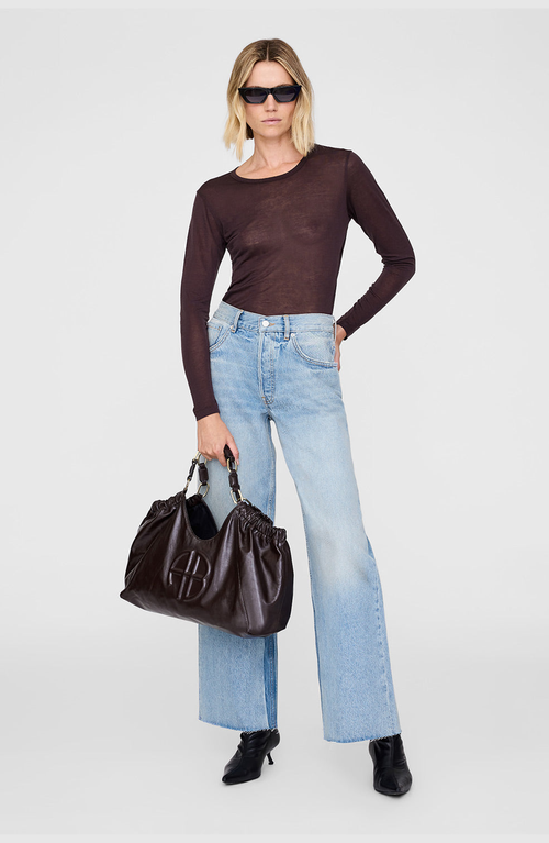 Anine Bing Medium Kate Embossed-logo Drawstring Tote Bag In Brown