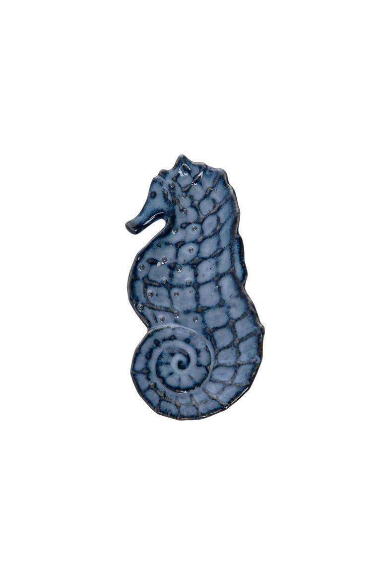 Textured Blue Seahorse Dish Porcelain Dinnerware Plate, Main, color, Blue