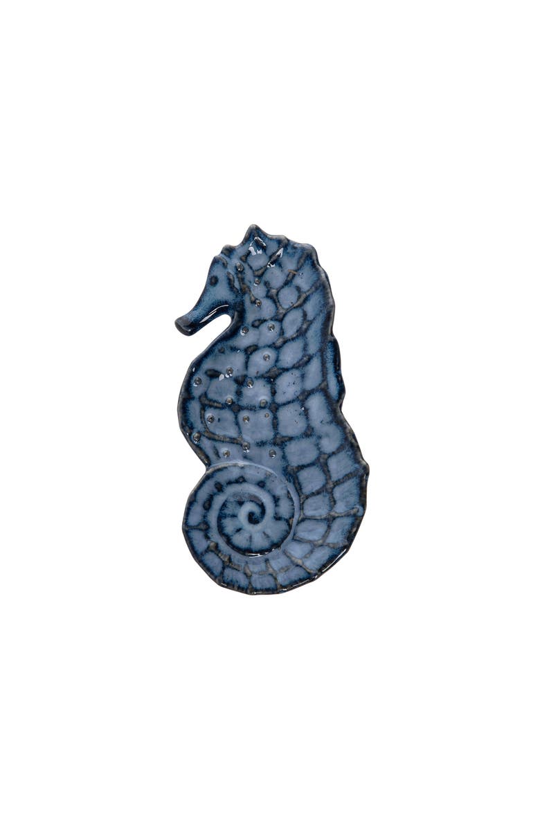 Beachcombers Textured Blue Seahorse Dish Porcelain Dinnerware Plate, Main, color, Blue