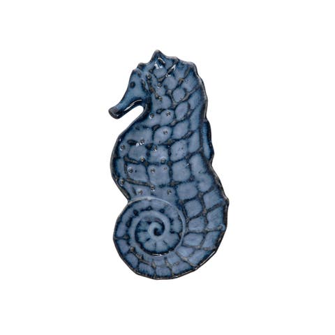 Textured Blue Seahorse Dish Porcelain Dinnerware Plate