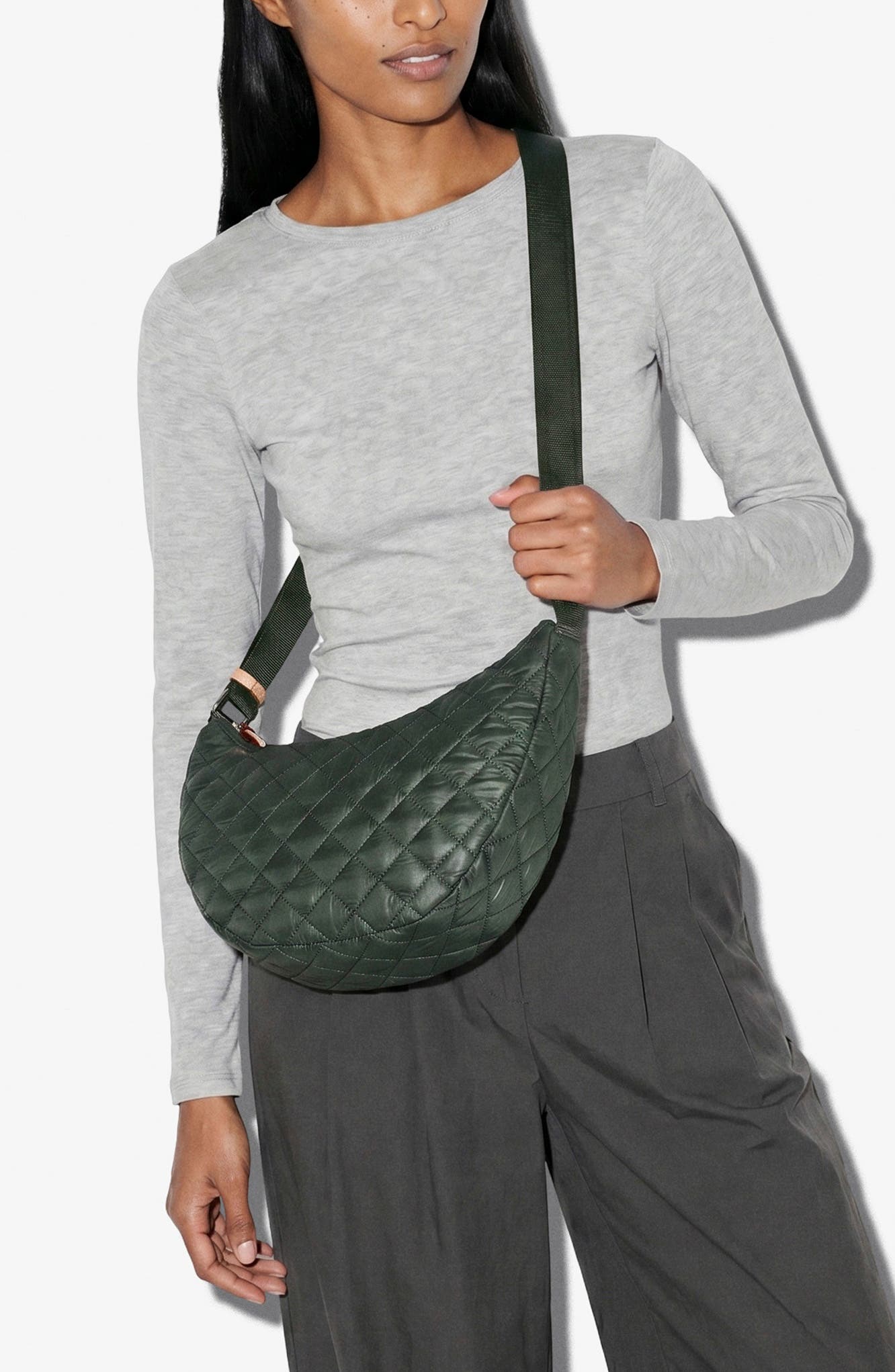 Small Metro Smile Quilted Nylon Crossbody Bag, Alternate, color, JUNIPER