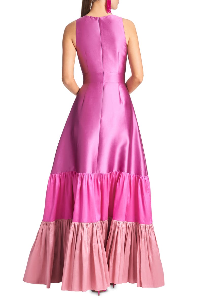 Rori Colorblock Tier Silk Blend Gown, Alternate, color, FUSCHIA MULTI