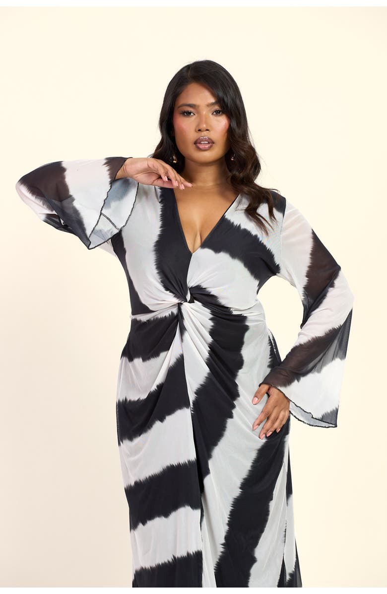 FASHION-SZN CURVE Monochrome Twist Front Midi Dress, Alternate, color, Black