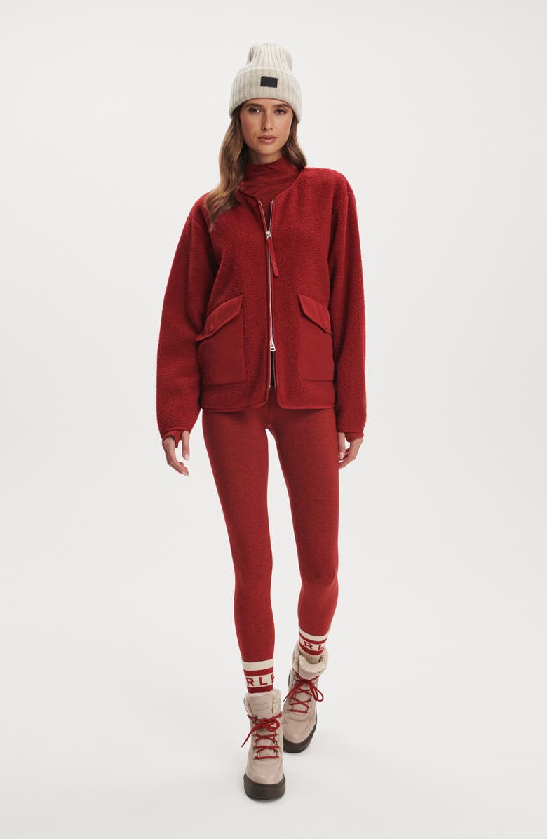 Varley Marina Collarless High Pile Fleece Jacket, Alternate, color, Red Dahlia