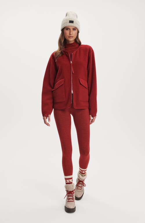 Varley Marina Collarless High Pile Fleece Jacket In Red