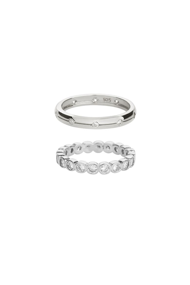 18K Gold Plated Sterling Silver Shining Elegance Ring Duo Set Gift Idea, Alternate, color, Silver