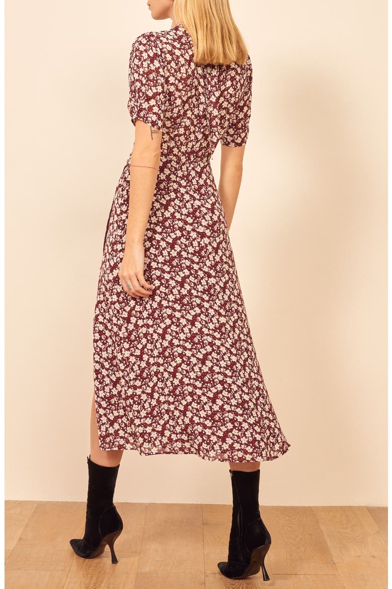 Gio Ditsy Floral Midi Dress, Alternate, color, GRANITA