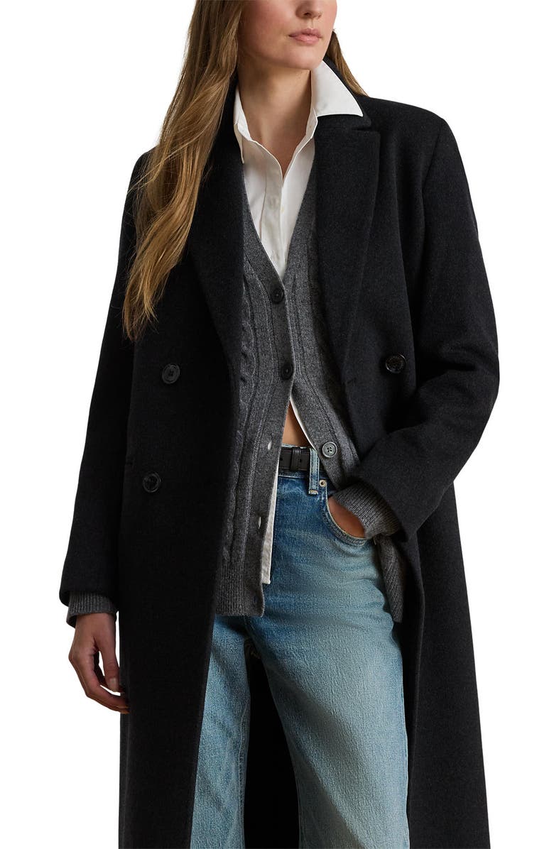Lauren Ralph Lauren Double Breasted Wool Blend Reefer Coat, Alternate, color, Charcoal