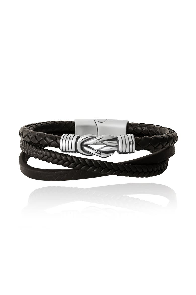 Knot 3-Row Super-fiber Bracelet, Main, color, black, silver