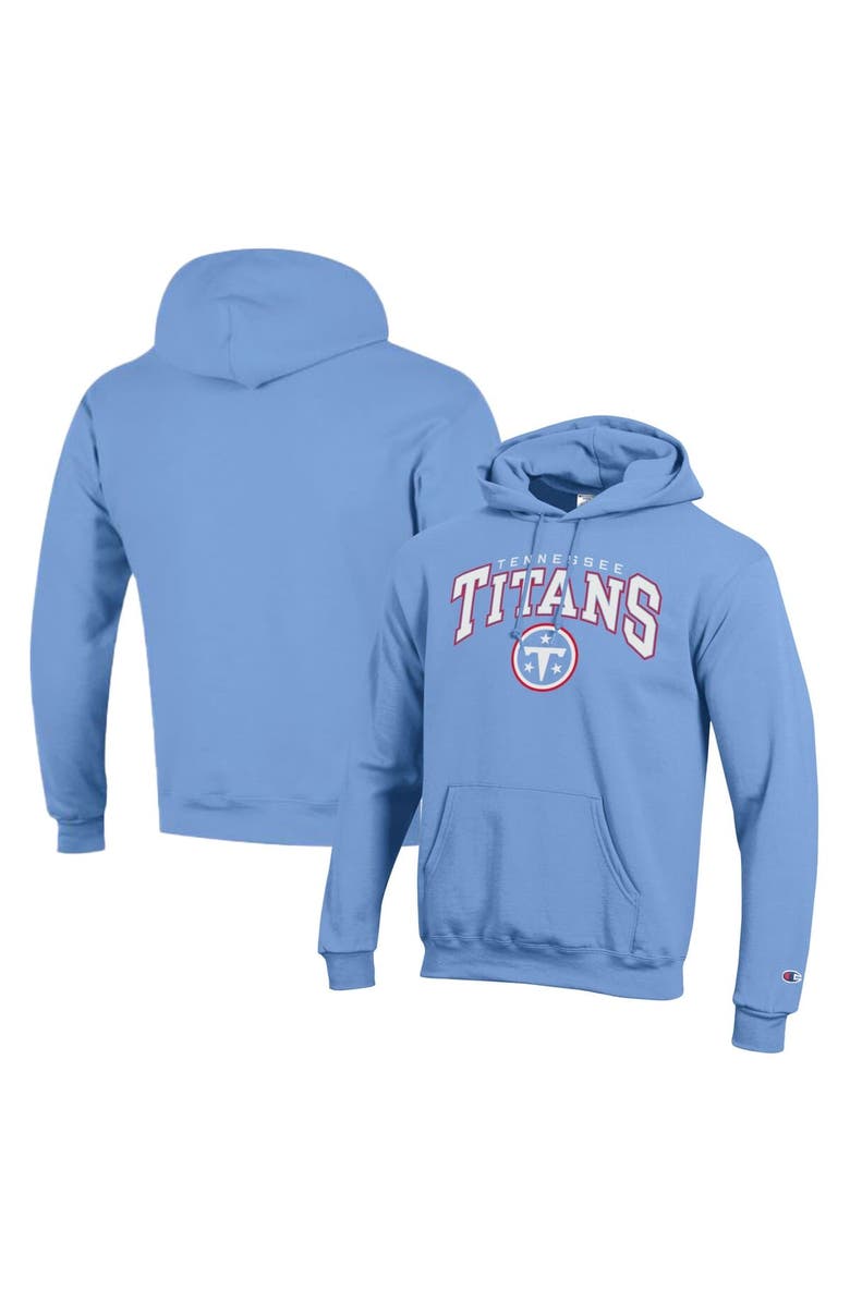 Champion Men's Champion Light Blue Tennessee Titans Powerblend Arch over Logo Hoodie, Main, color,