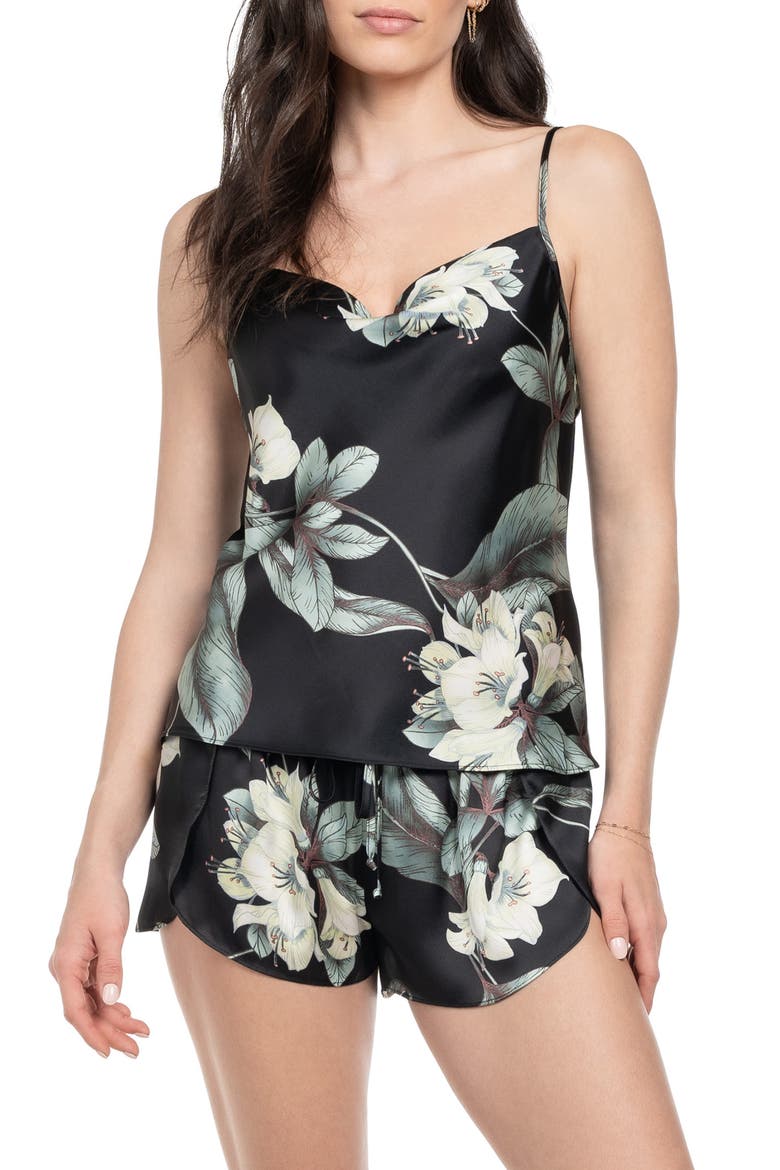 Satin Camisole & Tap Shorts Pajamas, Main, color, BLACK