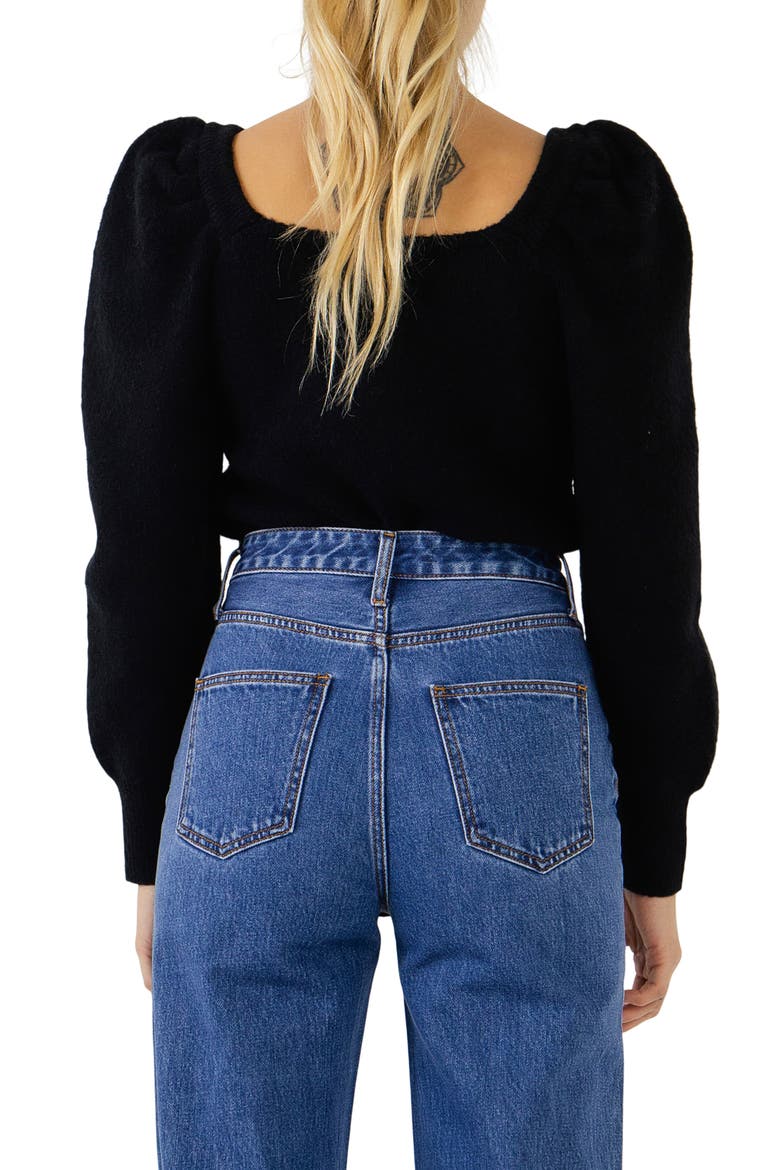 Puff Sleeve Square Neck Sweater, Alternate, color, BLACK