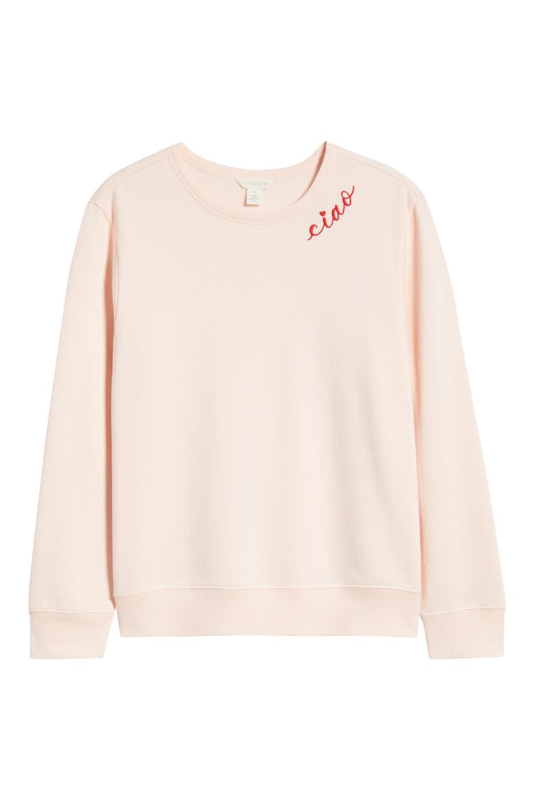 Ciao Embroidered Sweatshirt, Alternate, color, PINK FRESCO RED CIAO