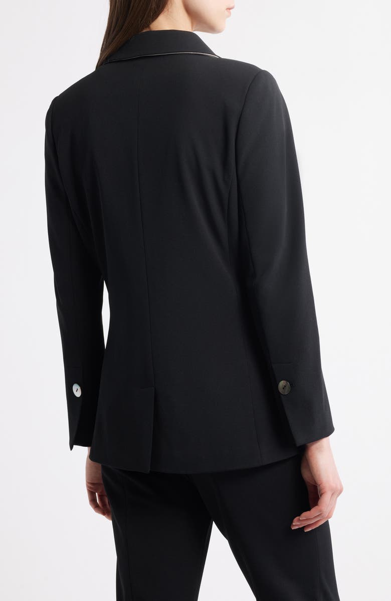 Ming Wang x Tanya Foster Deco Crepe One-Button Blazer, Alternate, color, Black
