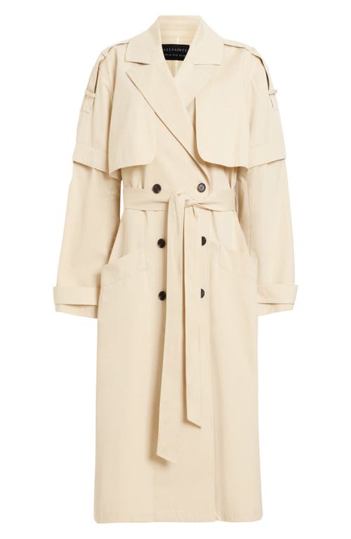 Allsaints Clyde Oversized Double Breasted Trench Coat In Ecru White