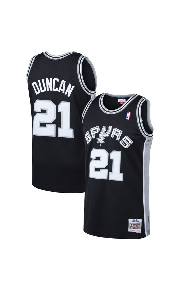 Men's Mitchell & Ness Tim Duncan Black San Antonio Spurs 1998/99 Hardwood Classics Swingman Jersey, Main, color, Black