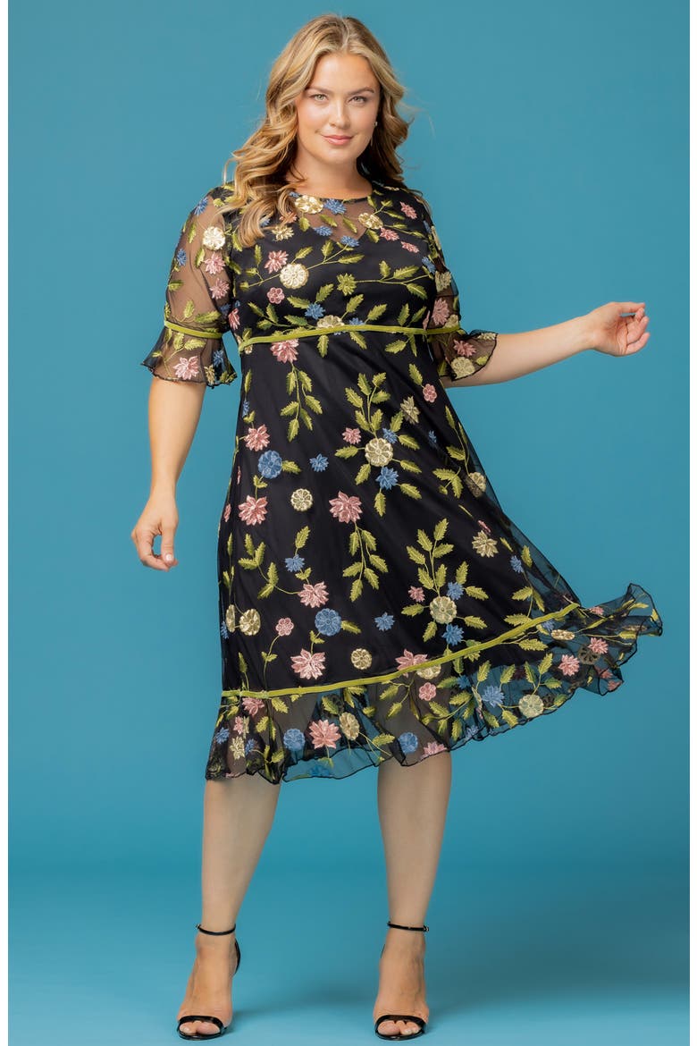 Wildflower Embroidered Dress, Alternate, color, BLACK BLOSSOM PRINT