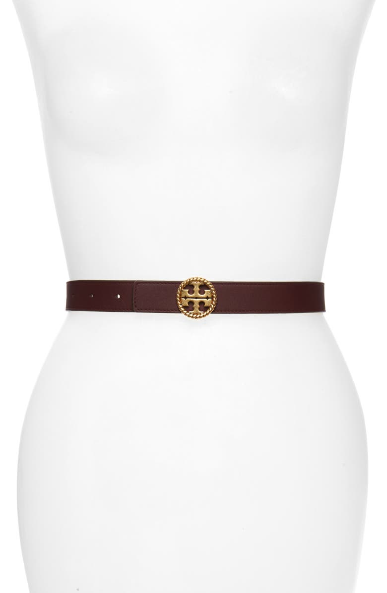 Tory Burch Braided Logo Leather Belt, Main, color,