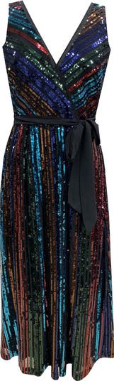 Julia Jordan Rainbow Sequin Stripe Fit & Flare Cocktail Dress | Nordstrom Julia Jordan Rainbow Sequin Stripe Fit & Flare Cocktail Dress | Nordstrom