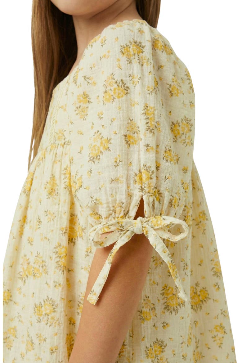 Kids' Floral Textured Ladder Trim Dress, Alternate, color, YELLOW
