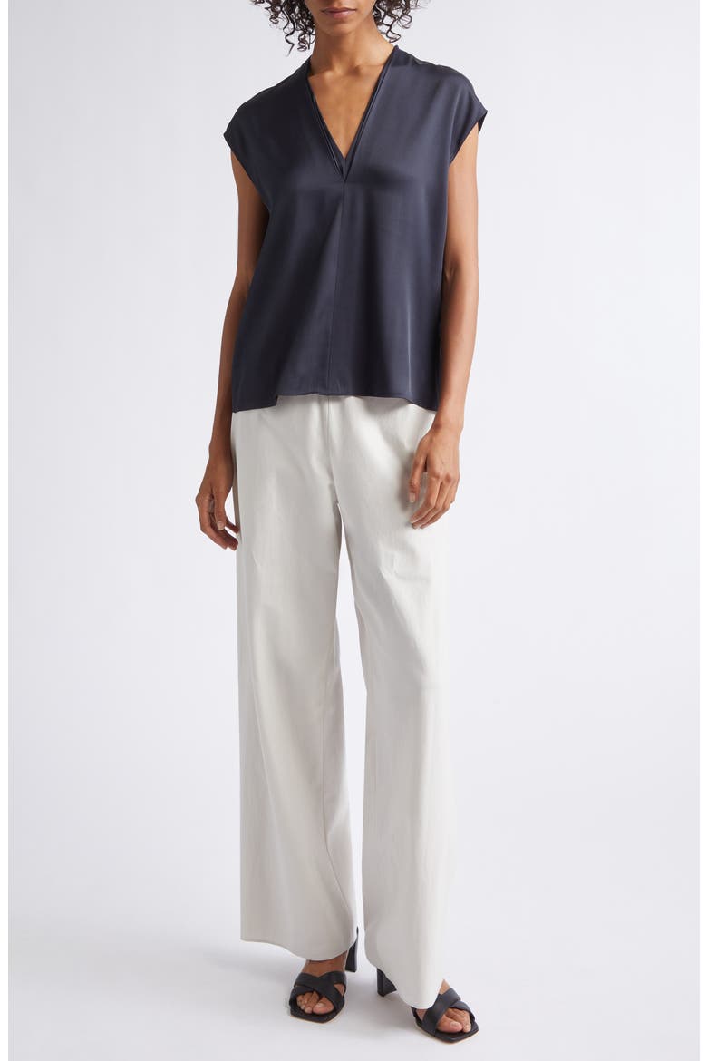 V-Neck Cap Sleeve Top, Alternate, color, INK