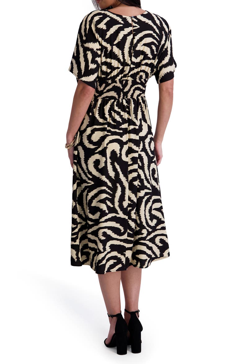 Print Midi Dress, Alternate, color, BLK/ KHAKI