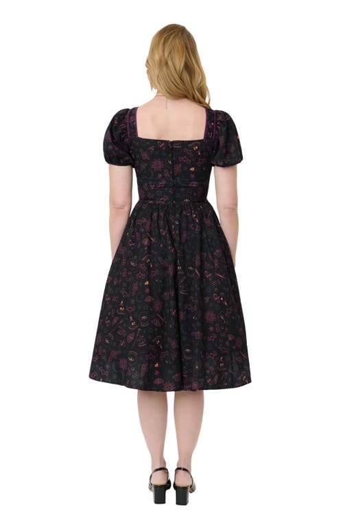 Unique Vintage 1940s Sweetheart Button Front Swing Dress In Black